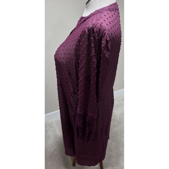 Sheer Plum Button-Front Textured Tunic Dress With Lace Sleeves Women's M/L - Picture 6 of 9